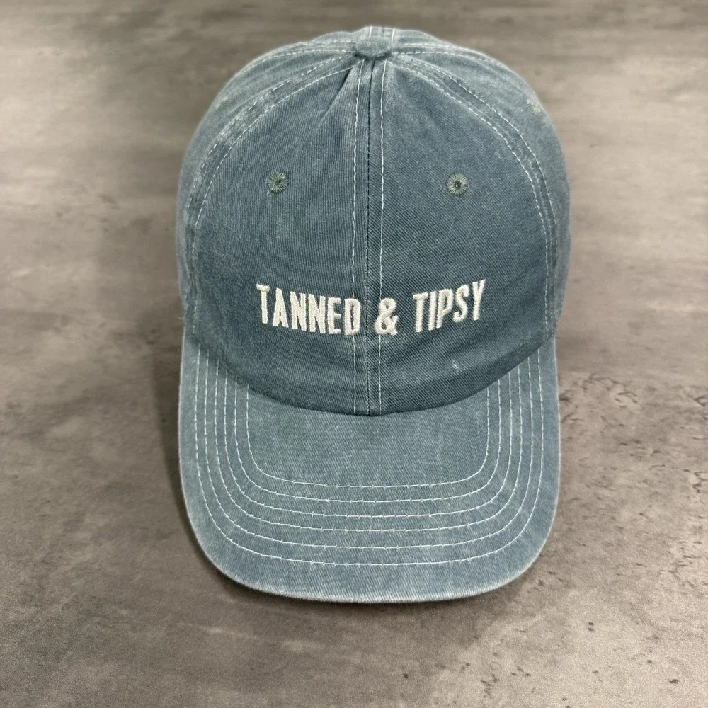 Tanned & Tipsy Hat Green Blue‎ Emerald Teal Beach Sun Alcohol Party Festival Cap